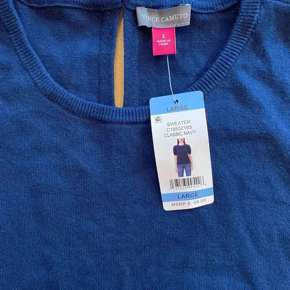 Vince Camuto women’s new short sleeve knit sweater top peep hole pearl button L - Picture 8 of 11